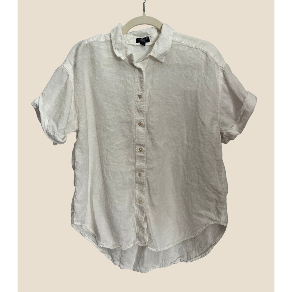 J.Crew Baird McNutt Irish Linen Relaxed Shirt Womens Size S White Short Sleeve